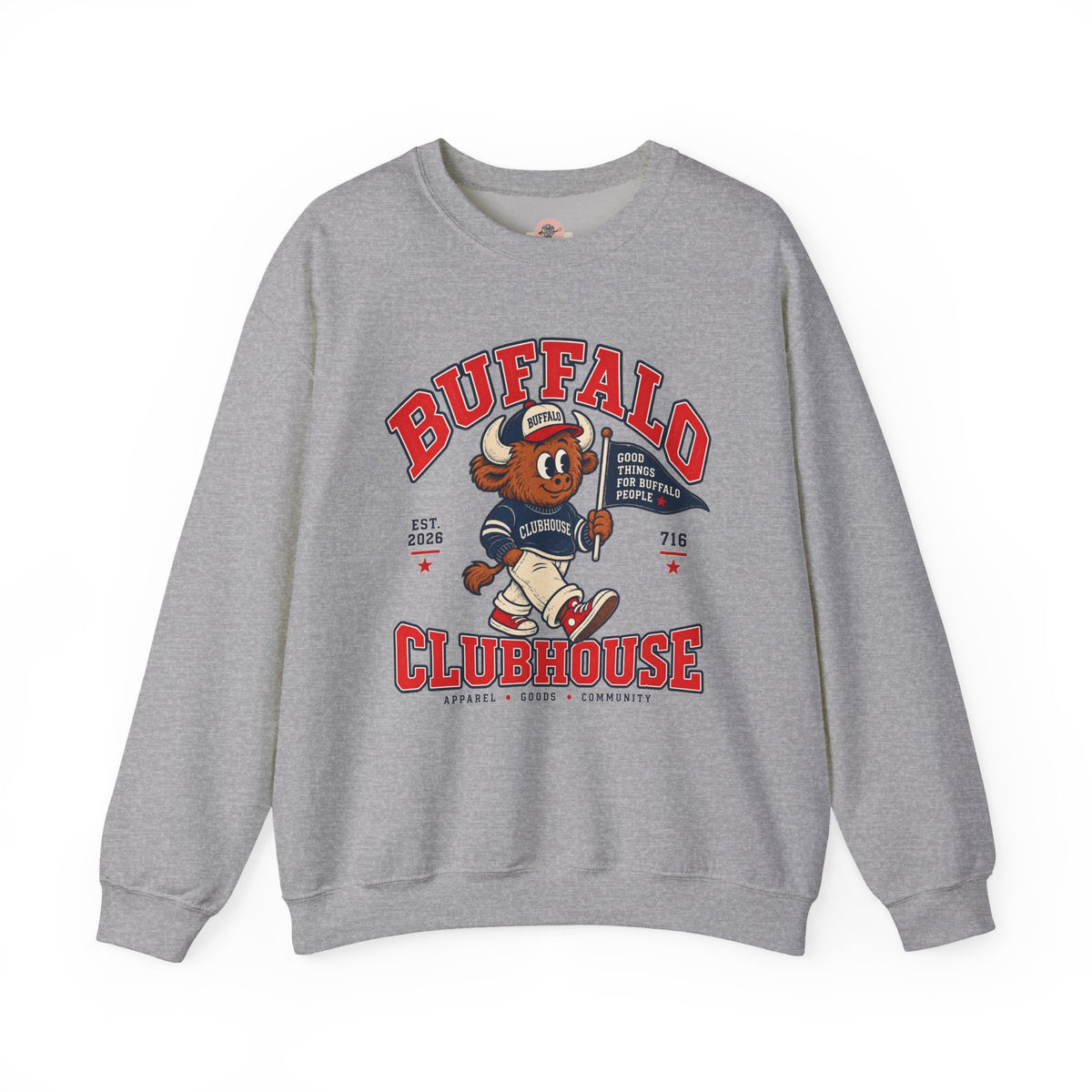 Buffalo Clubhouse Crewneck Sweatshirt – Retro Mascot Graphic