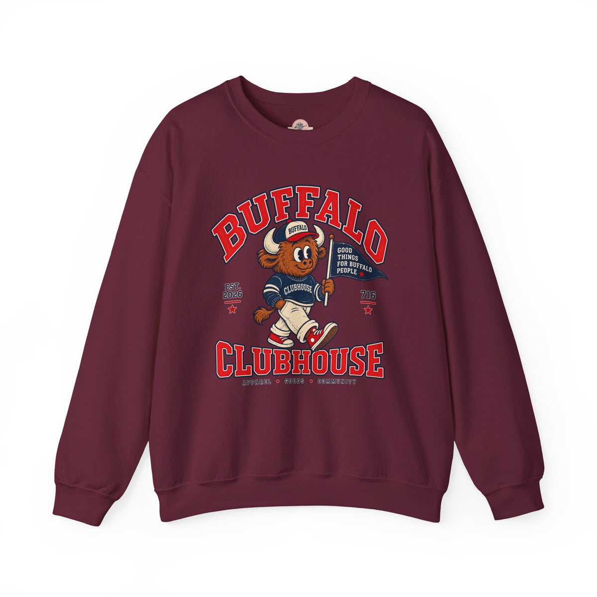 Buffalo Clubhouse Crewneck Sweatshirt – Retro Mascot Graphic