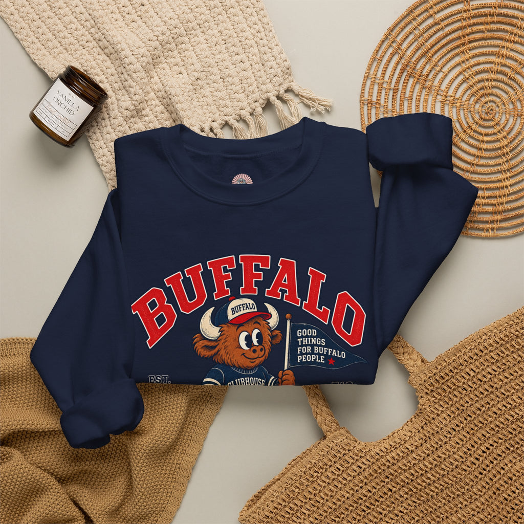 Buffalo Clubhouse Crewneck Sweatshirt – Retro Mascot Graphic