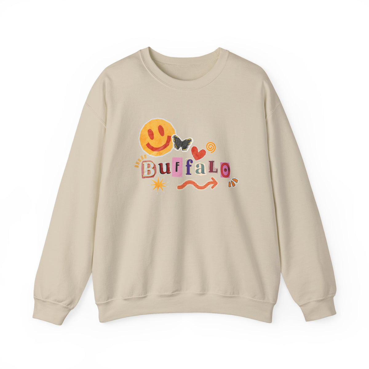 Buffalo Retro Smile Crewneck Sweatshirt — Cute Vintage Smiley Buffalo Design