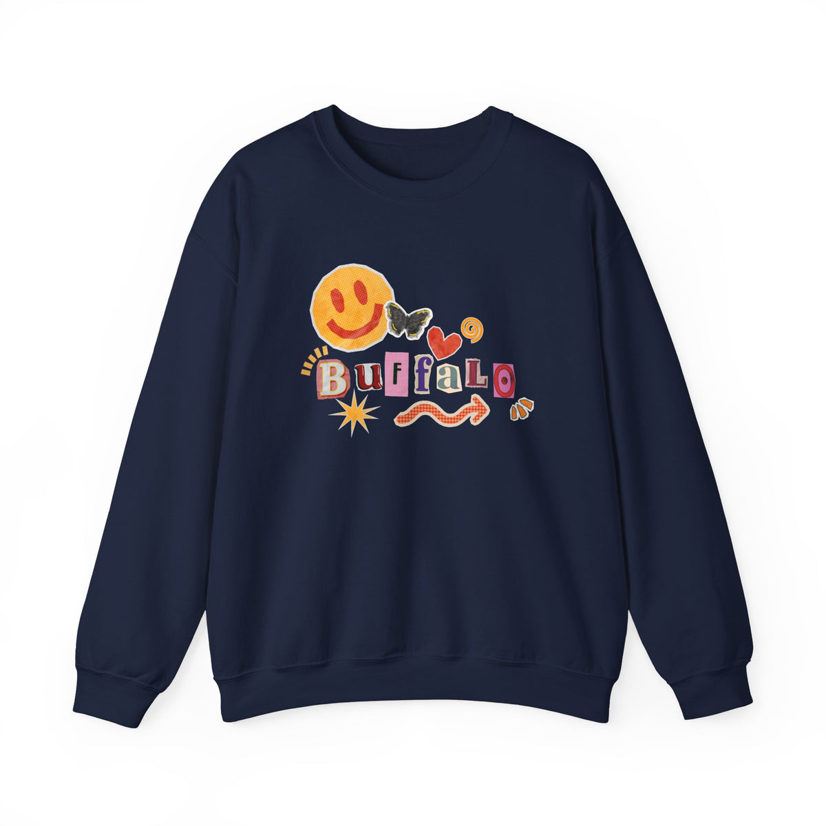 Buffalo Retro Smile Crewneck Sweatshirt — Cute Vintage Smiley Buffalo Design