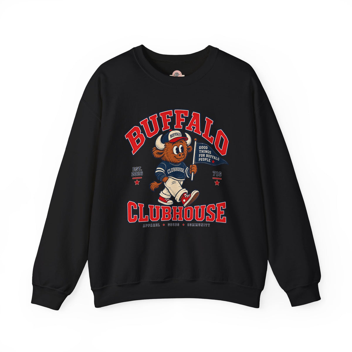 Buffalo Clubhouse Crewneck Sweatshirt – Retro Mascot Graphic