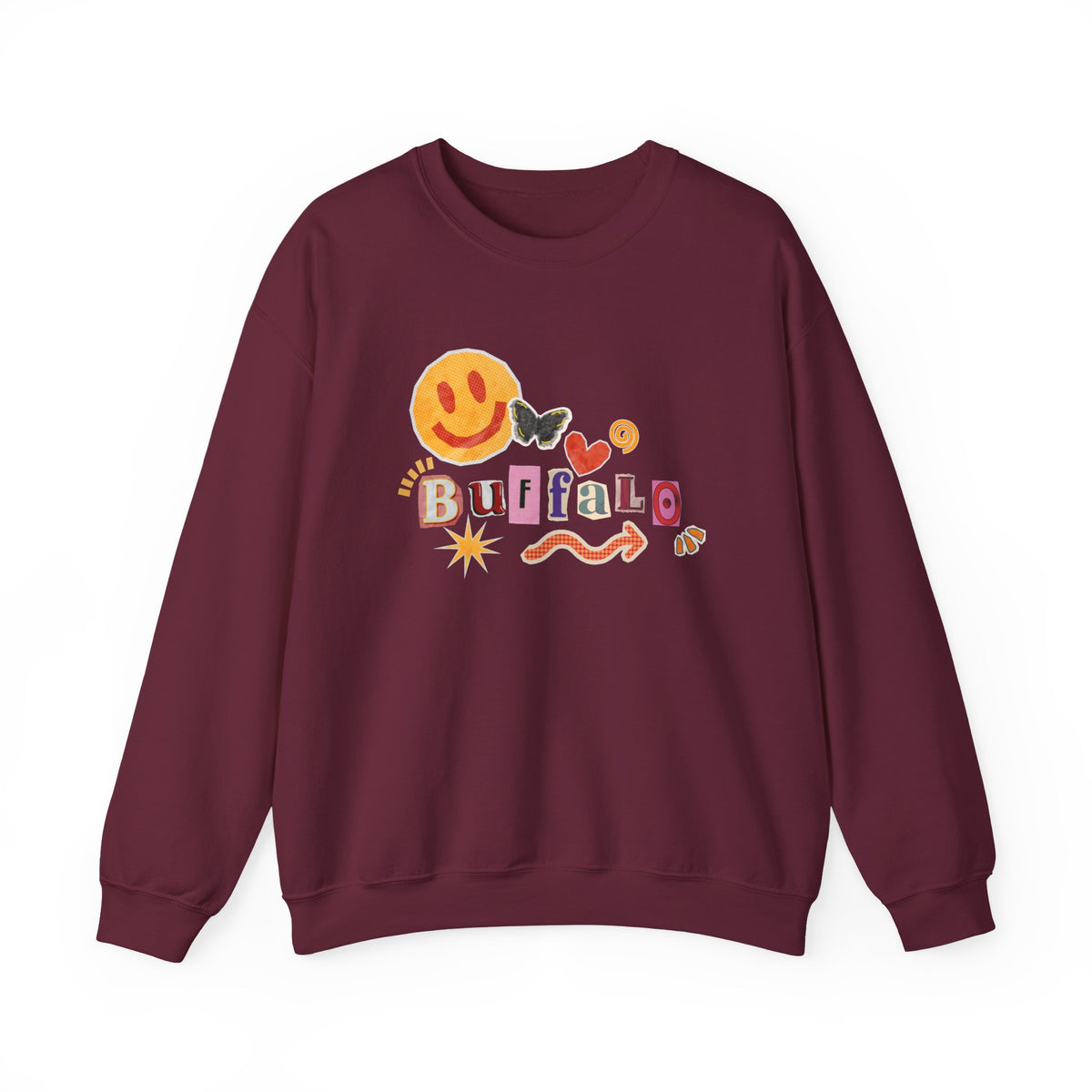 Buffalo Retro Smile Crewneck Sweatshirt — Cute Vintage Smiley Buffalo Design