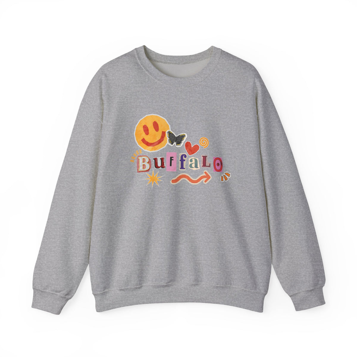 Buffalo Retro Smile Crewneck Sweatshirt — Cute Vintage Smiley Buffalo Design