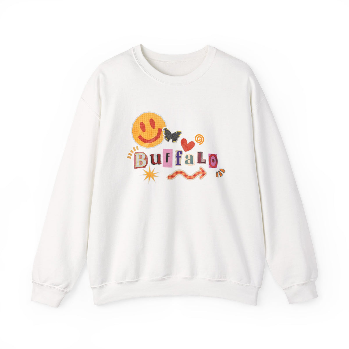 Buffalo Retro Smile Crewneck Sweatshirt — Cute Vintage Smiley Buffalo Design