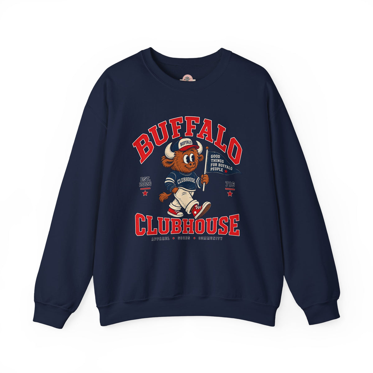 Buffalo Clubhouse Crewneck Sweatshirt – Retro Mascot Graphic