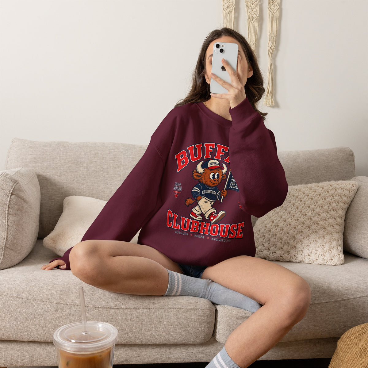 Buffalo Clubhouse Crewneck Sweatshirt – Retro Mascot Graphic